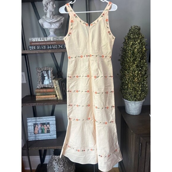 FANM MON Alanca Embroidered Midi Dress Light Yellow Womens Size Small - Picture 8 of 11